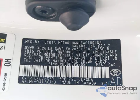 2017 Toyota Corolla Se z USA, uszkodzony, nr VIN 2T1BURHE6HC856051